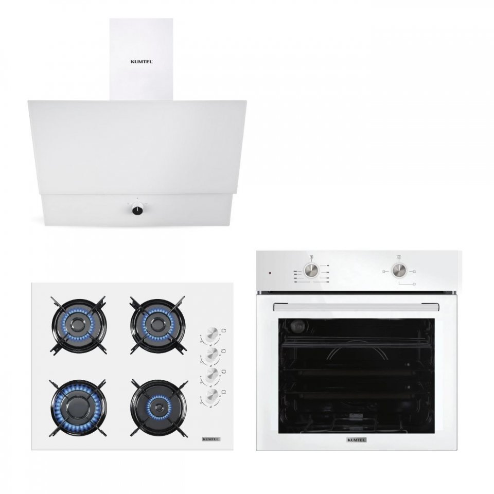 Kumtel Home Beyaz Cam Ankastre Set